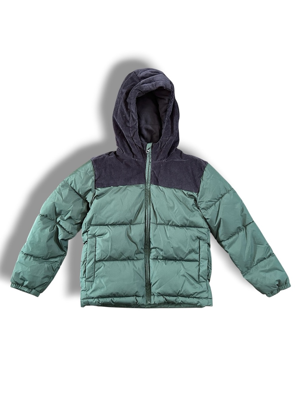 Old Navy Size 8 Deep Navy Blue Corduroy Forest Green Color Block Puffer Jacket